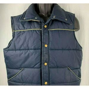 Vintage David Peyser Puffer Vest L Blue Snap Front Quilted Pockets Snow Parka